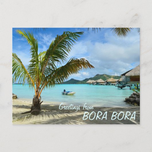 Palm-Baum und Überwasser-Resort Text Postkarte (Vorderseite)