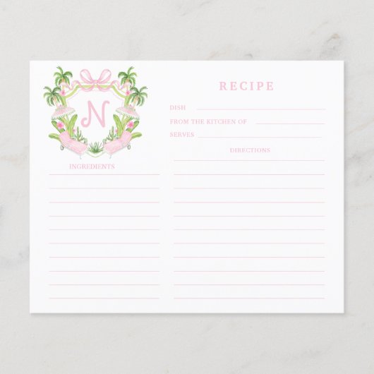 Palm Beach Cabana Crest Monogram Rezeptkarte (Vorderseite)