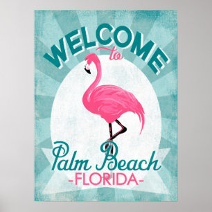 Palm Beach Florida Pink Flamingo - Vintag Retro T Poster