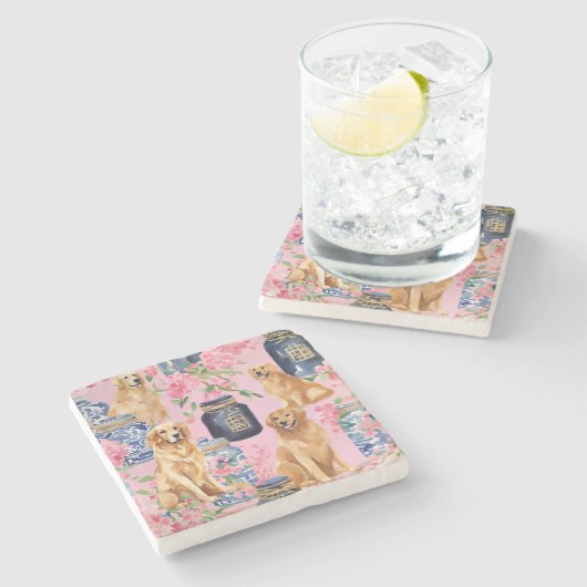 Palm Beach Golden Retrievers Ginger Jar Steinuntersetzer (Seitenansicht)