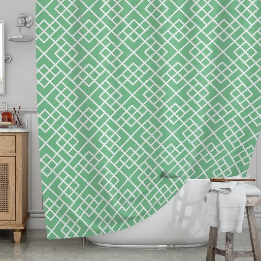 Palm Beach Green Geometric Bamboo Lattice Muster Duschvorhang