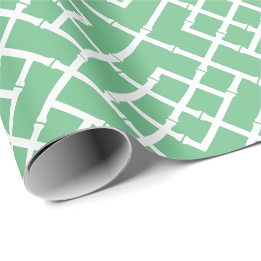 Palm Beach Green Geometric Bamboo Lattice Muster Geschenkpapier (Rolleneckpunkt)