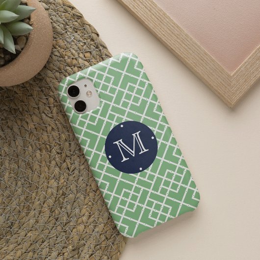 Palm Beach Green Geometric Bamboo Muster Monogram Case-Mate iPhone Hülle