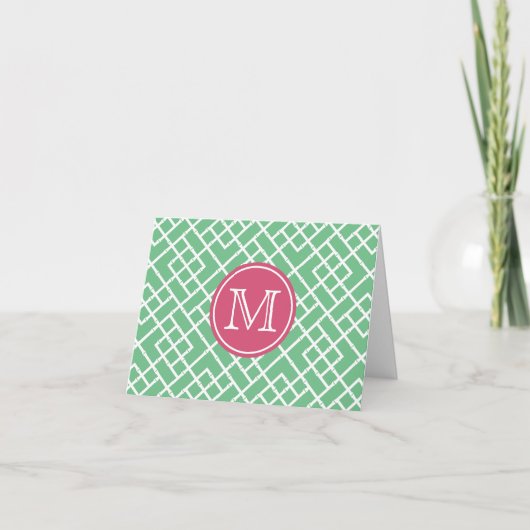 Palm Beach Green & Pink Geometric Bamboo Monogram (Vorderseite)