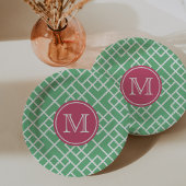 Palm Beach Green & Pink Geometric Bamboo Monogram Pappteller