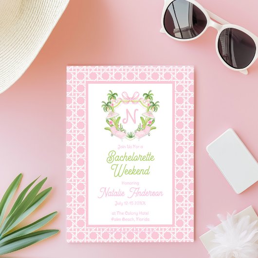 Palm Beach Monogram Wappen Bachelorette Wochenende Einladung