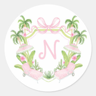 Palm Beach Monogramm-Wappen Runder Aufkleber