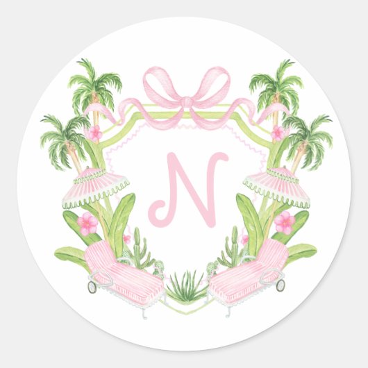 Palm Beach Monogramm-Wappen  Runder Aufkleber (Vorderseite)