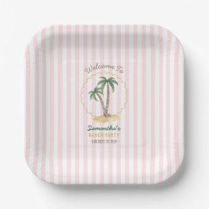 Palm Beach Party Rosa Streifen Personalisiert Pappteller