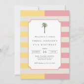 Palm Beach Pastel Stripe Tropical 25th Birthday Einladung (Vorderseite)