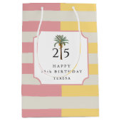 Palm Beach Pastel Stripe Tropical Birthday Mittlere Geschenktüte (Vorderseite)