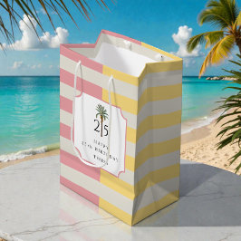 Palm Beach Pastel Stripe Tropical Birthday Mittlere Geschenktüte