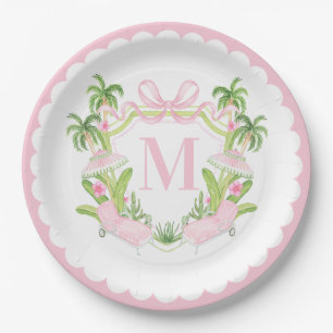 Palm Beach Pink Lounge-Möbel Monogramm-Wappen Pappteller