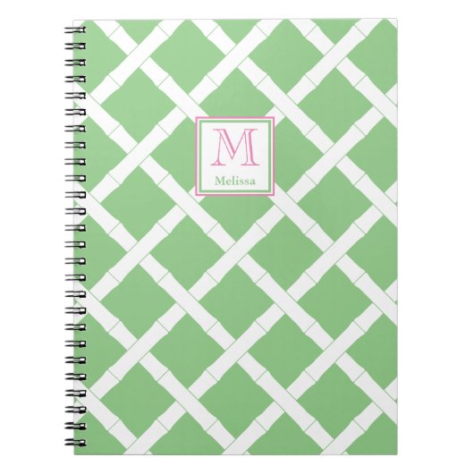 Palm Beach Preppy Green und Pink Bamboo Trellis Notizblock (Vorderseite)