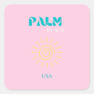 Palm Beach, Preppy, Preppy Art, Pink Quadratischer Aufkleber