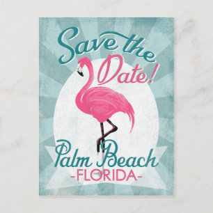 Palm Beach Save the Date Pink Flamingo Ankündigungspostkarte