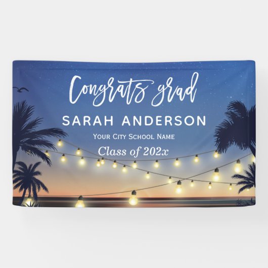 Palm Beach String Lights Glückwunschs Graduation P Banner (Horizontal)