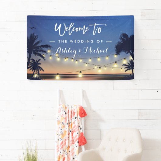 Palm Beach String Lights Sommerhochzeit Party Banner (Insitu)
