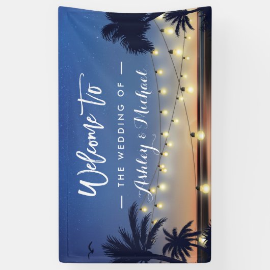 Palm Beach String Lights Sommerhochzeit Party Banner (Vertikal)