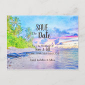 Palm Beach Sunset Wasserfarbe Save the Date Ankündigungspostkarte (Vorderseite)