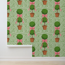 Palm Beach Topiary Green Griechischer Schlüssel Pe Tapete