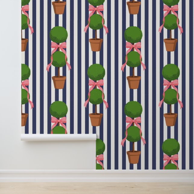 Palm Beach Topiary Navy Stripe Peel & Stick  Tapete (Anwendung)