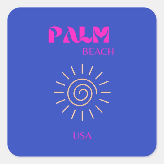 Palm Beach, Travel Art, Florida, Blue Quadratischer Aufkleber (Vorderseite)