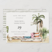Palm Beach Tropical Cabana Save the Date Card Dankeskarte (Vorne/Hinten)