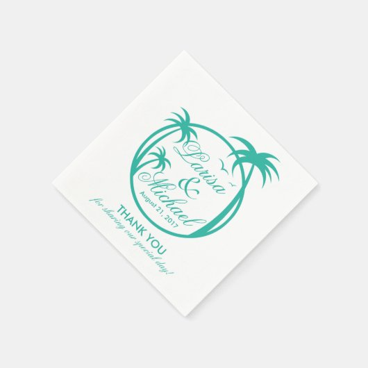 Palm Beach Tropical Logo | Aqua-Weiß Serviette (Ecke)