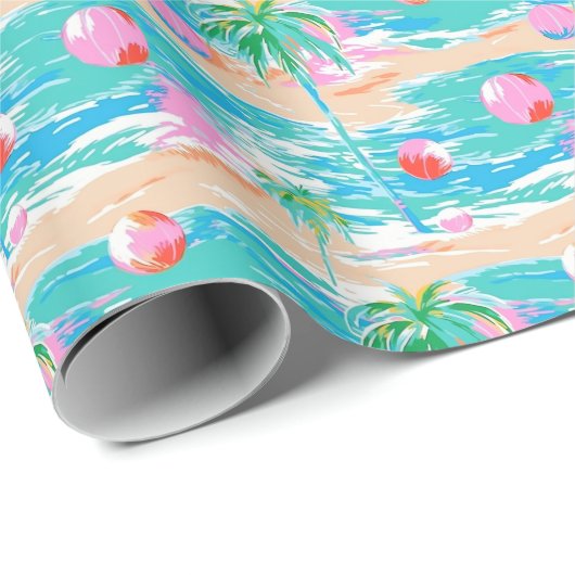 Palm Beach Tropical Palm Tree Island Beach Ball Geschenkpapier (Rolleneckpunkt)