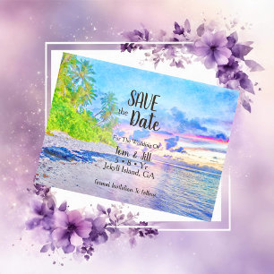 Palm Beach Watercolor Foto Save the Date Ankündigungspostkarte