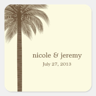 Palm Beach Wedding Favor Sticker - Brown