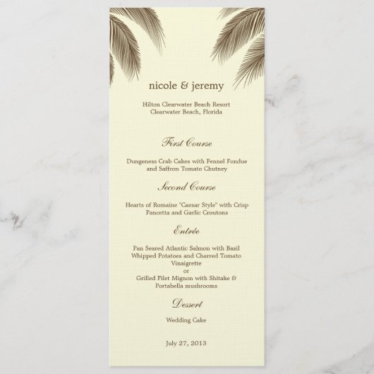 Palm Beach Wedding Menu Card - Brown Menükarte (Vorderseite)
