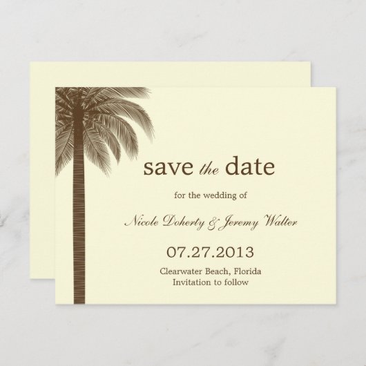 Palm Beach Wedding Save the Date Cards - Brown (Vorne/Hinten)