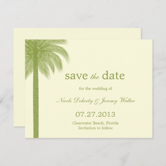 Palm Beach Wedding Save the Date Cards - Green (Vorne/Hinten)