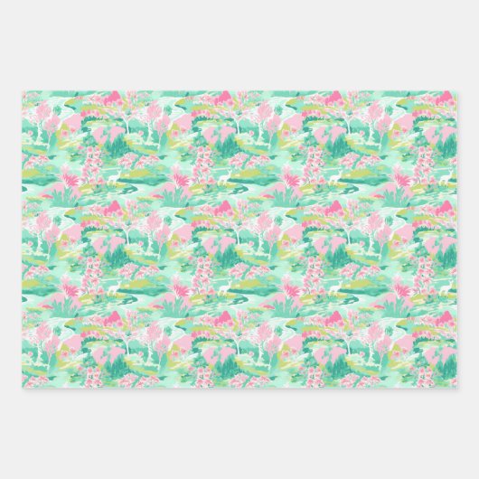 Palm Beach Weihnachten Farbe Rosa & Grün Geschenkpapier Set (Vorderseite 2)