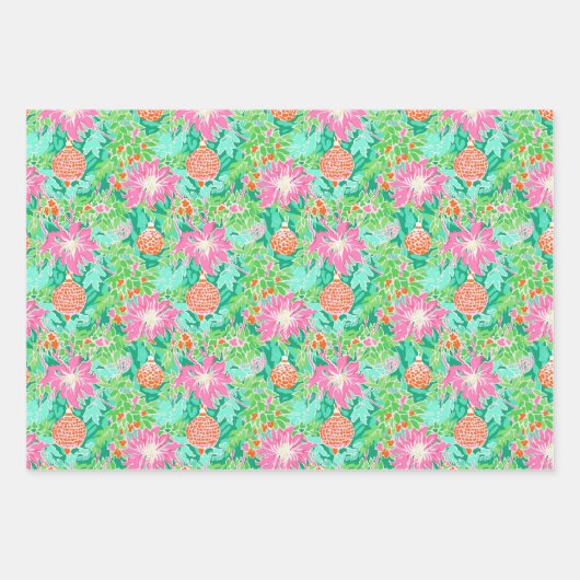Palm Beach Weihnachten Farbe Rosa & Grün Geschenkpapier Set (Vorderseite 3)