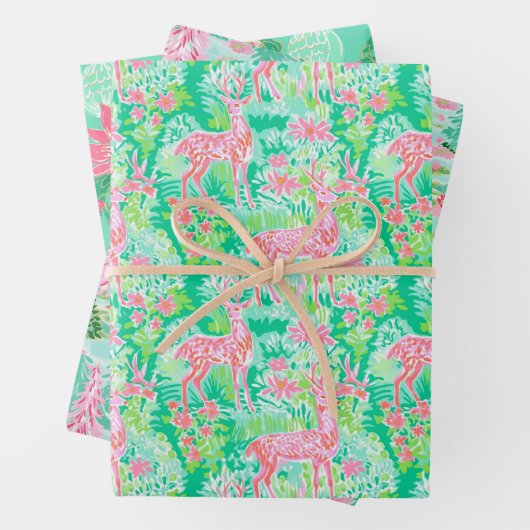 Palm Beach Weihnachten Farbe Rosa & Grün Geschenkpapier Set (Beispiel)