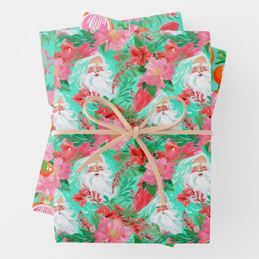 Palm Beach Weihnachten Farbe Rosa & Grün Geschenkpapier Set (Beispiel)