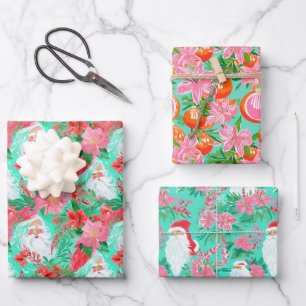 Palm Beach Weihnachten Farbe Rosa & Grün Geschenkpapier Set