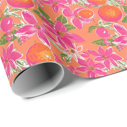 Palm Beach Weihnachten Wasserfarbe Orange Ornament Geschenkpapier (Rolleneckpunkt)