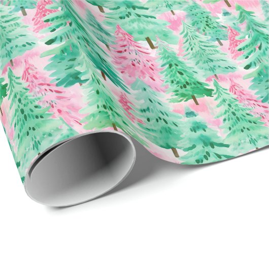 Palm Beach Weihnachten Wasserfarbe Rosa & Grüne Bä Geschenkpapier (Rolleneckpunkt)