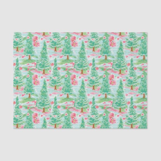 Palm Beach Weihnachten Wasserfarbe Rosa & Grüne Bä Seidenpapier (Vorderseite)