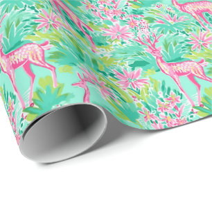 Palm Beach Weihnachten Wasserfarbe Rosa Rentier Geschenkpapier