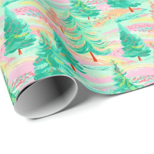 Palm Beach Weihnachten Wasserfarben Bäume Geschenkpapier (Rolleneckpunkt)