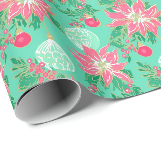 Palm Beach Weihnachten Wasserfarben Blumendekorati Geschenkpapier (Rolleneckpunkt)