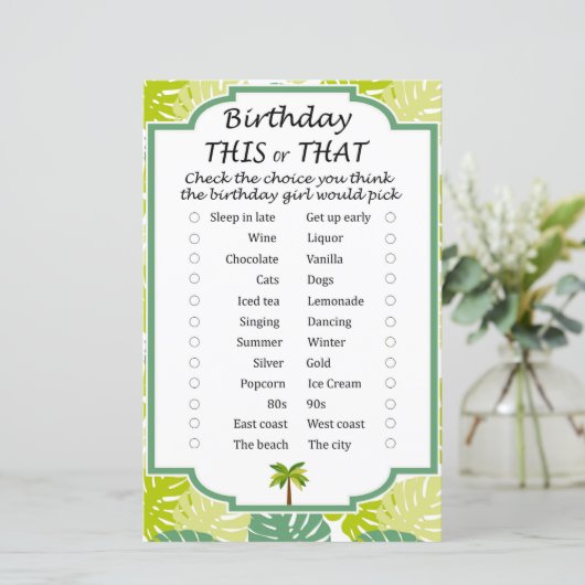 Palm Birthday dieses oder jenes Spiel (Stehend Vorderseite)