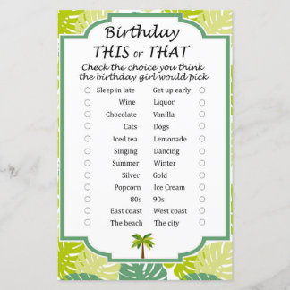 Palm Birthday dieses oder jenes Spiel