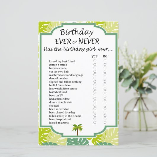 Palm Birthday jemals oder nie Spiel (Stehend Vorderseite)