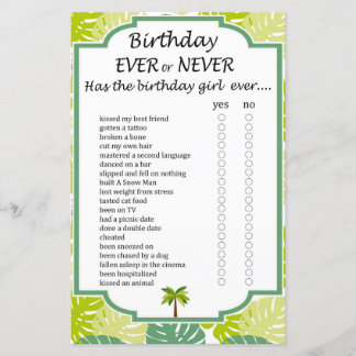 Palm Birthday jemals oder nie Spiel